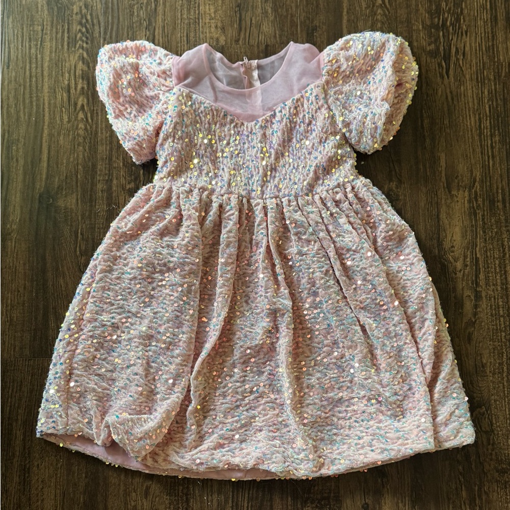 Elegant Sequin Kids Dress in Pink